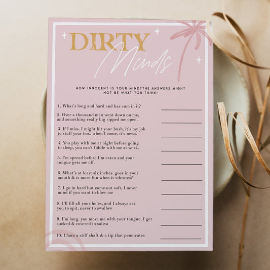 Fully editable and printable bridal shower dirty minds game with a Palm Springs design. Perfect for a Palm Springs bridal shower themed party