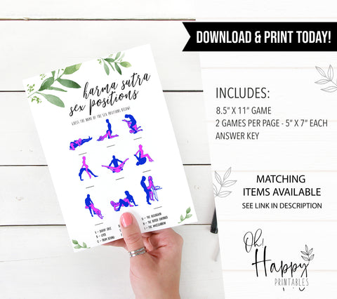 sex positions game, greenery bridal shower, fun bridal shower games, bachelorette party games, floral bridal games, hen party ideas