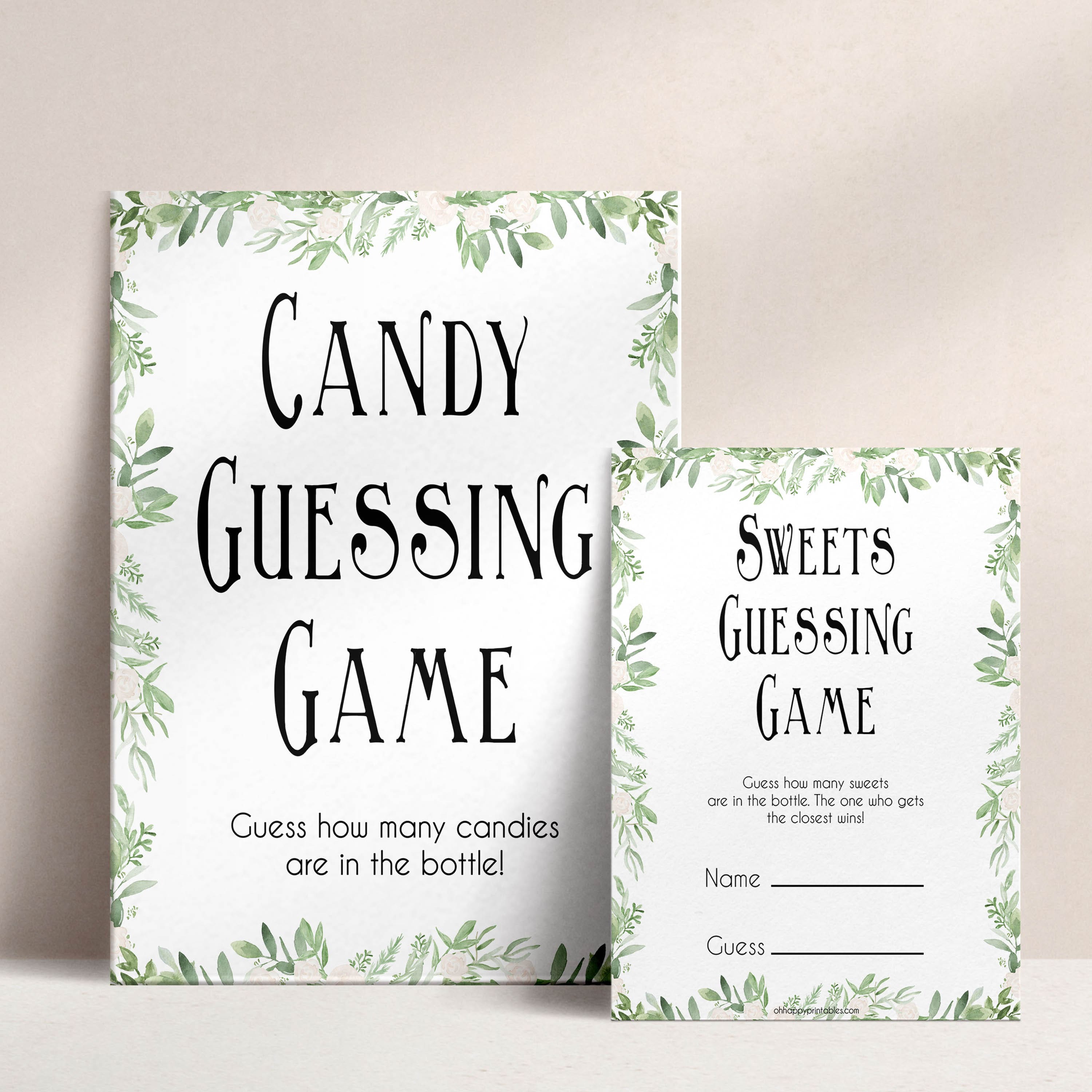 Candy Guessing Game - Greenery Printable Baby Shower Games –  OhHappyPrintables