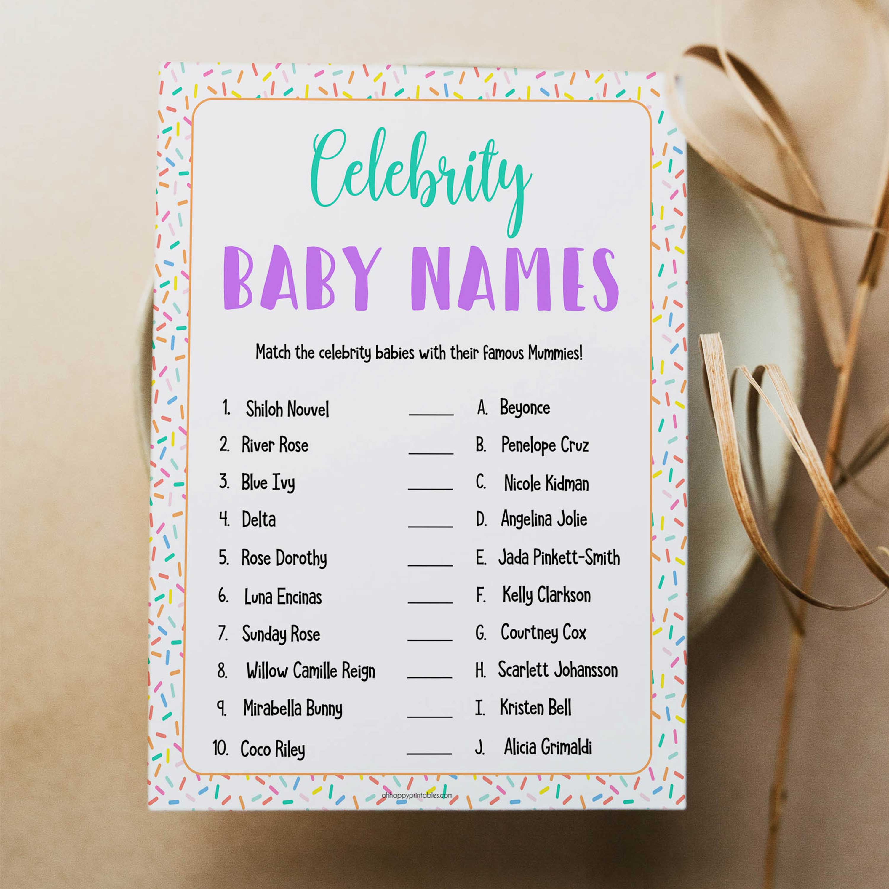 Celebrity Baby Names - Baby Sprinkle Printable Baby Games