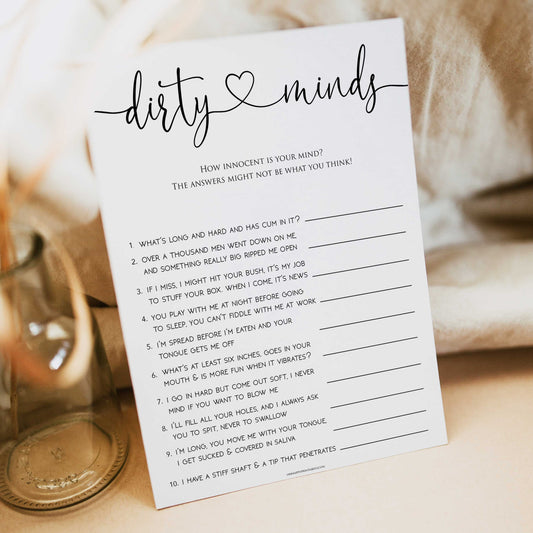 minimalist bachelorette games, dirty minds game, bridal shower games bundle, dirty bridal games, printable bridal games, bridal shower games, hen party hames, bachelorette games