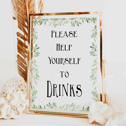 greenery drinks baby shower signs, printable baby signs, baby shower table signs, floral baby signs