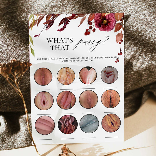 Fully editable what's that pussy game with a Fall design. Perfect for a fall floral bridal shower