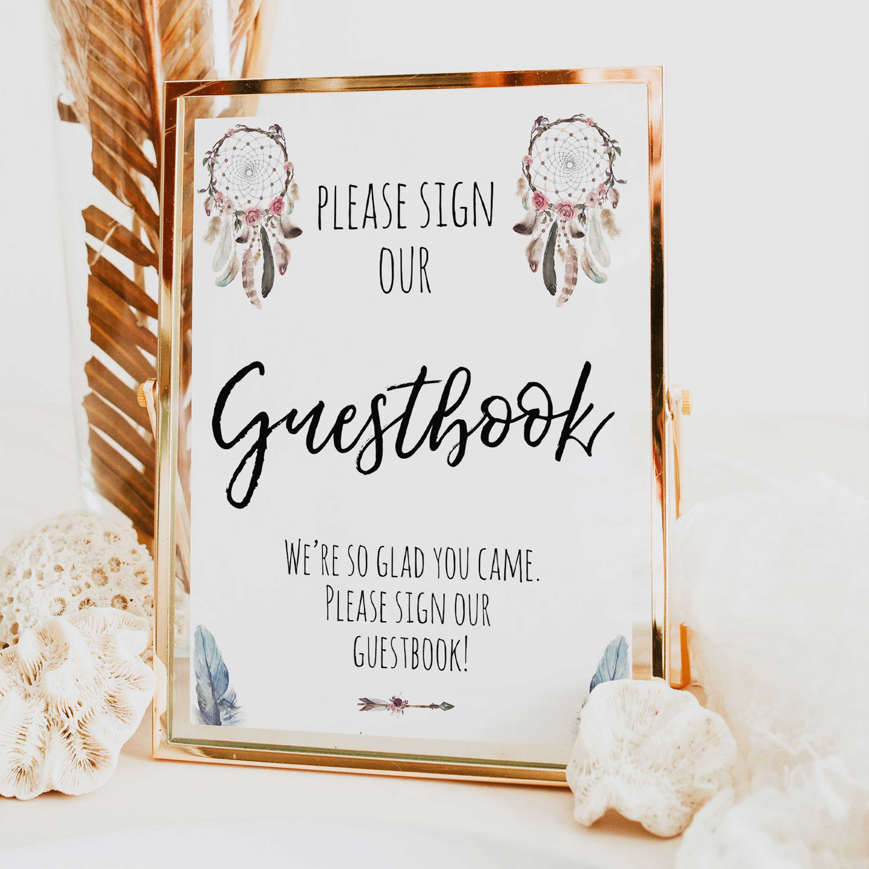 Guestbook Sign - Boho Dreams Printable Baby Shower Signs – OhHappyPrintables