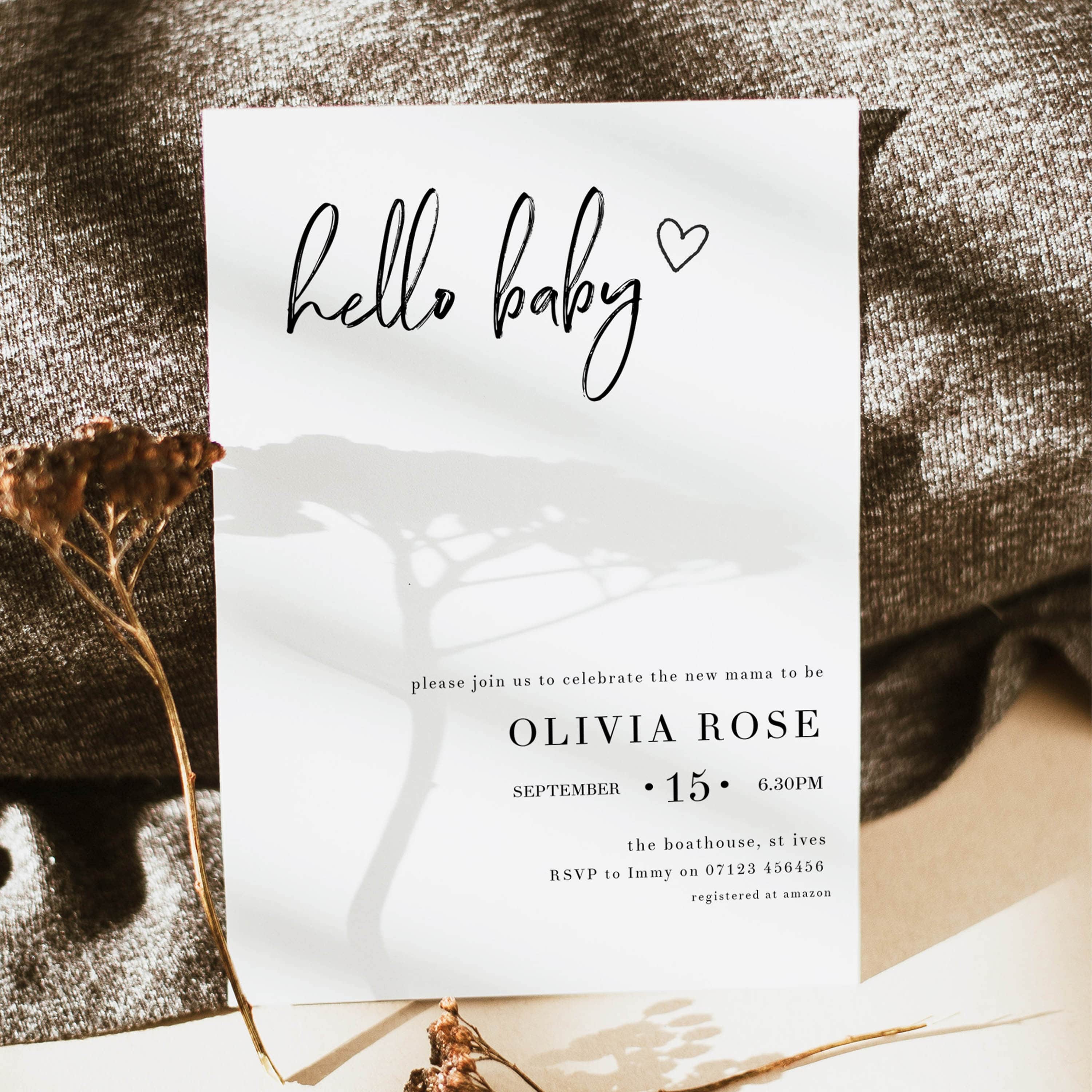 EDITABLE Hello Baby Shower Invitation Gender Neutral Baby