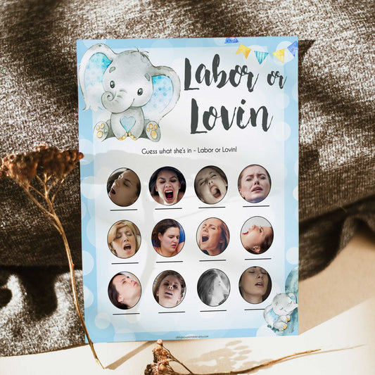 Blue elephant baby games, labour or lovin, labor or porn, elephant baby games, printable baby games, top baby games, best baby shower games, baby shower ideas, fun baby games, elephant baby shower