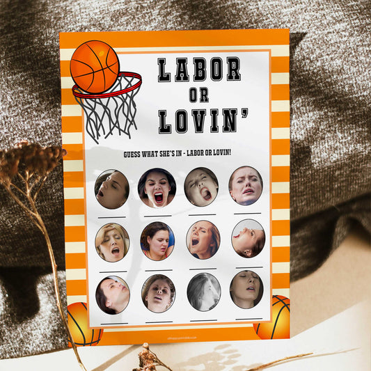 Basketball baby shower games, labor or lovin, labour or lovin baby game, printable baby games, basket baby games, baby shower games, basketball baby shower idea, fun baby games, popular baby games