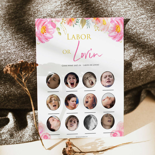 Pink blush floral baby shower labour or lovin, labor or lovin, printable baby games, baby shower games, blush baby shower, floral baby games, girl baby shower ideas, pink baby shower ideas, floral baby games, popular baby games, fun baby games