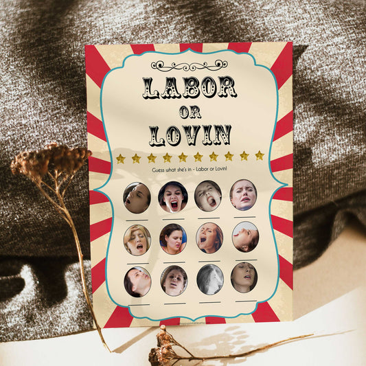 Circus labor or lovin, labor or porn baby shower games, circus baby games, carnival baby games, printable baby games, fun baby games, popular baby games, carnival baby shower, carnival theme