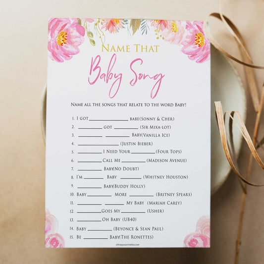 Pink blush floral baby shower name that baby song game, printable baby games, baby shower games, blush baby shower, floral baby games, girl baby shower ideas, pink baby shower ideas, floral baby games, popular baby games, fun baby games