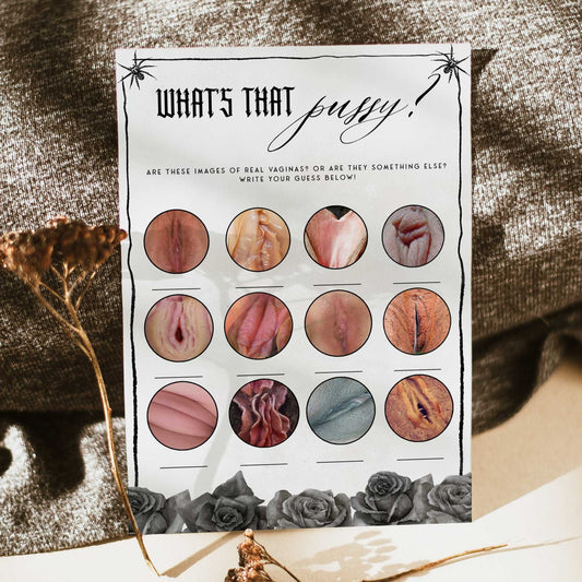 Fully editable and printable bridal shower whats that pussy game with a gothic design. Perfect for a Bride or Die or Death Us To Party bridal shower themed party