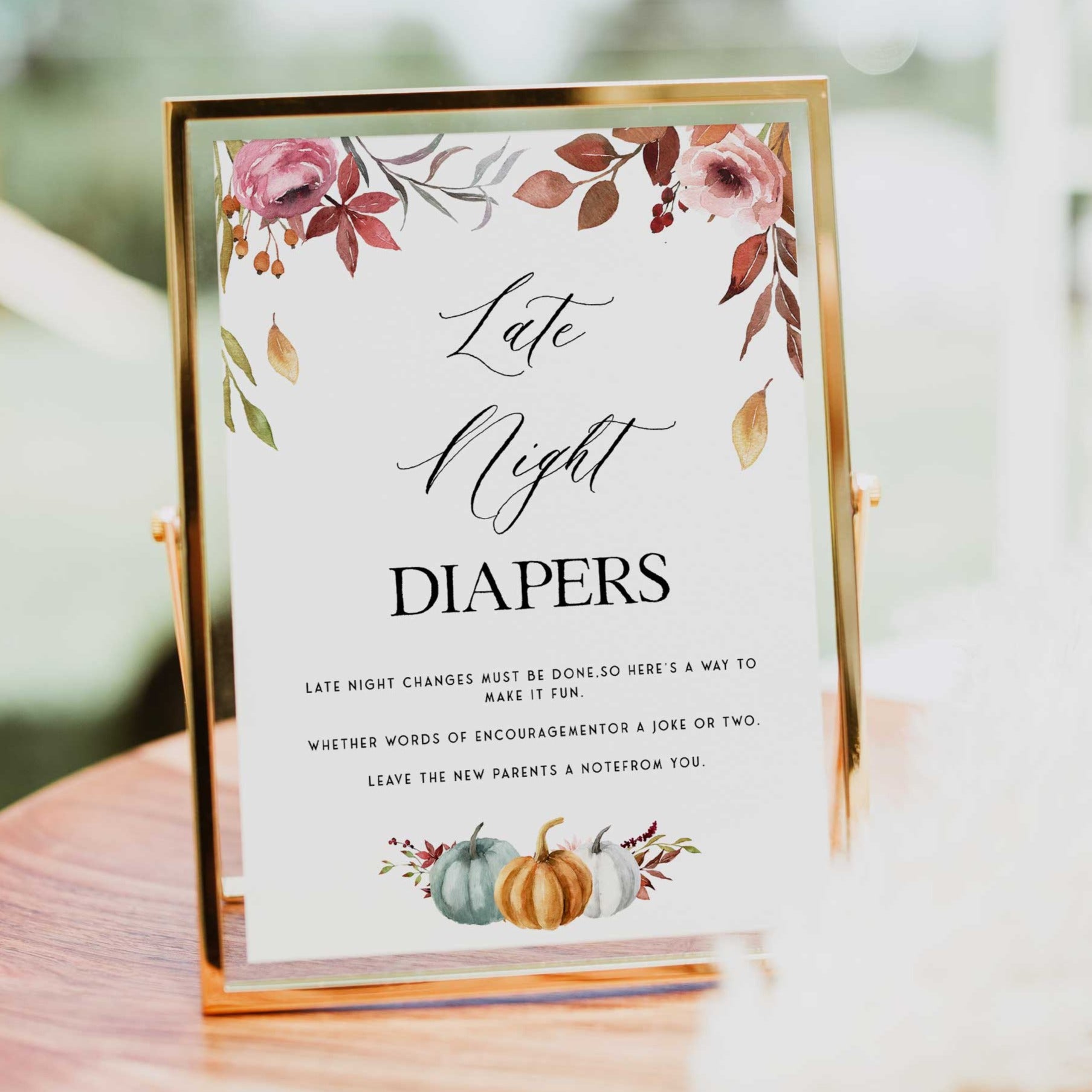 late-night-diaper-fall-pumpkin-printable-baby-shower-games-ohhappyprintables for Late Night Diapers Sign Printable Free Late Night Diaper | Fall Pumpkin Printable baby shower Games – OhHappyPrintables for Late Night Diapers Sign Printable Free