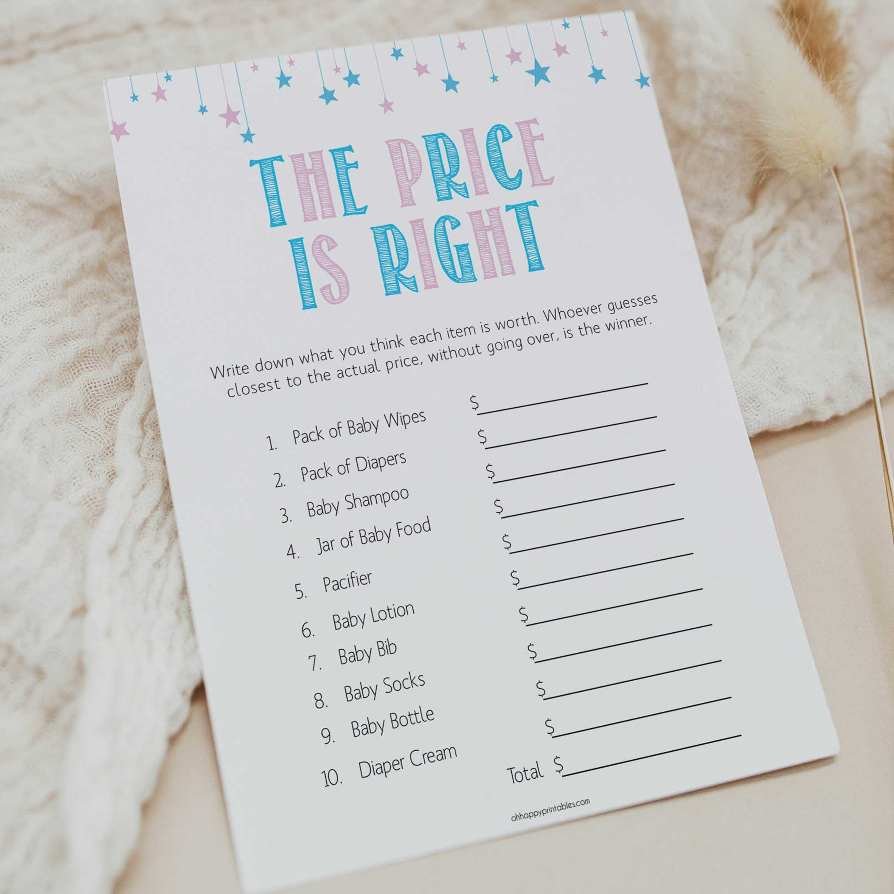 The Price is Right Game Gender Reveal Printable Baby Shower