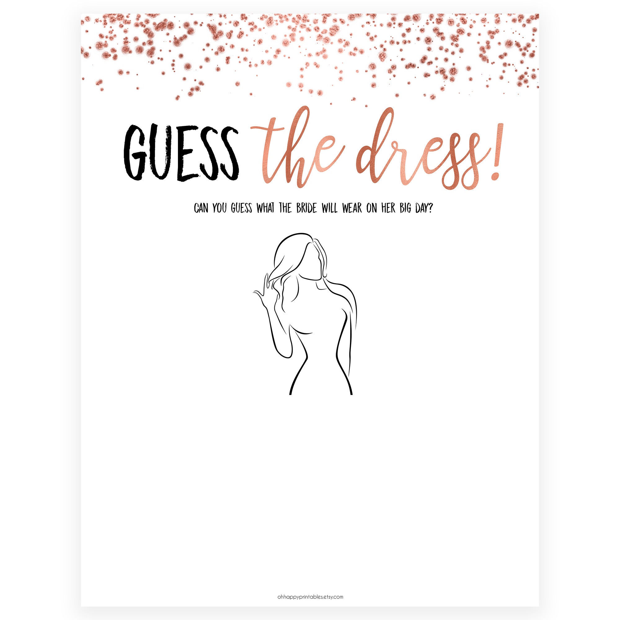 Rose Gold Guess the Dress Game | Shop Printable Bridal Shower Games OhHappyPrintables Rose Gold Guess the Dress Game | Shop Printable Bridal Shower Games OhHappyPrintables