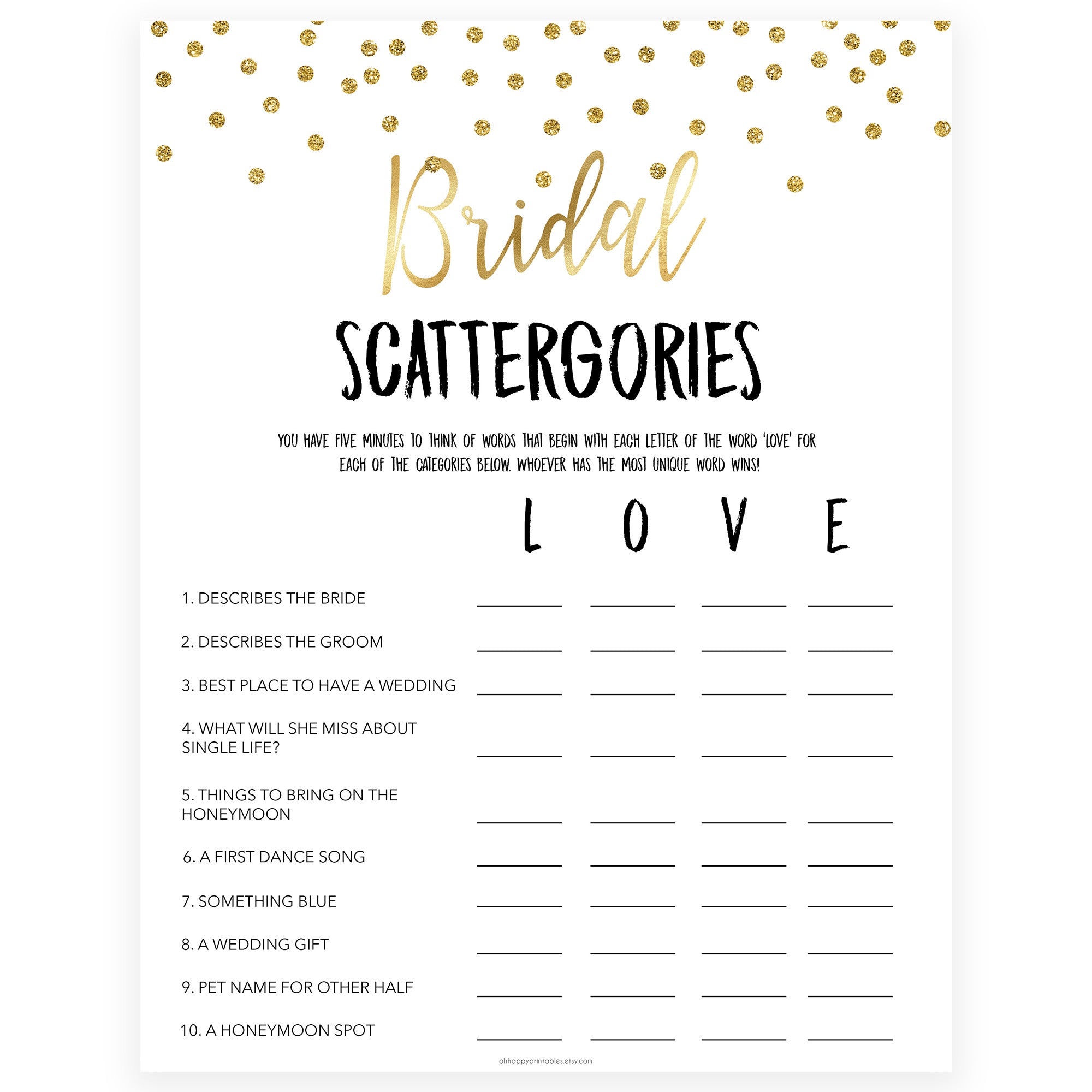 bridal-scattergories-game-gold-glitter-printable-bridal-games-ohhappyprintables for Bridal Shower Scattergories Free Printable Bridal Scattergories Game | Gold Glitter Printable Bridal Games – OhHappyPrintables for Bridal Shower Scattergories Free Printable