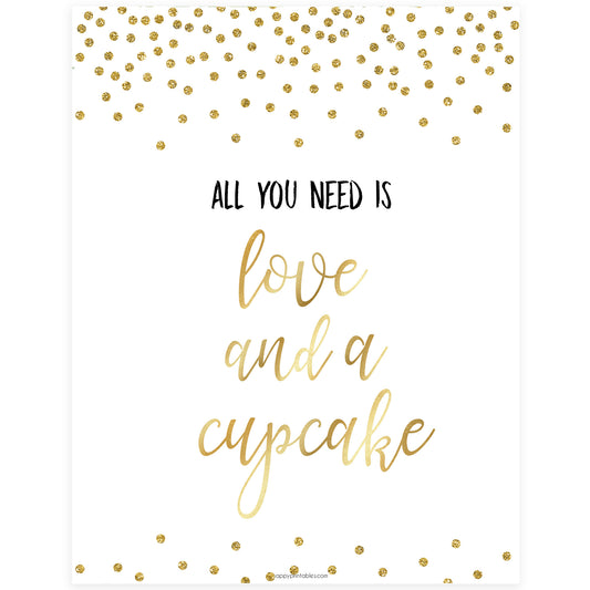Love & A Cupcake Sign - Gold Foil