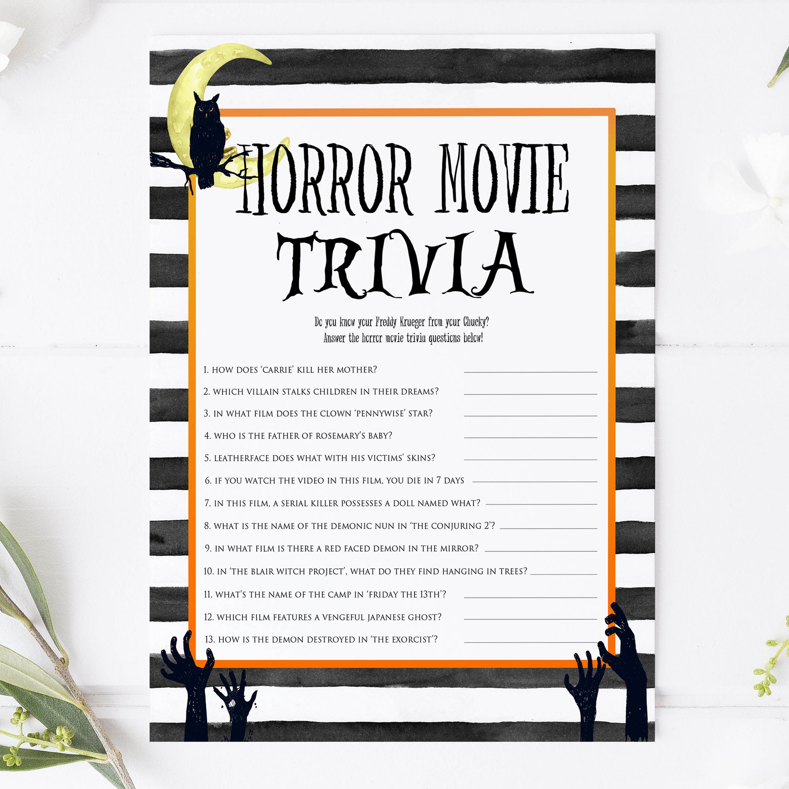 Horror Movie Trivia Halloween Game