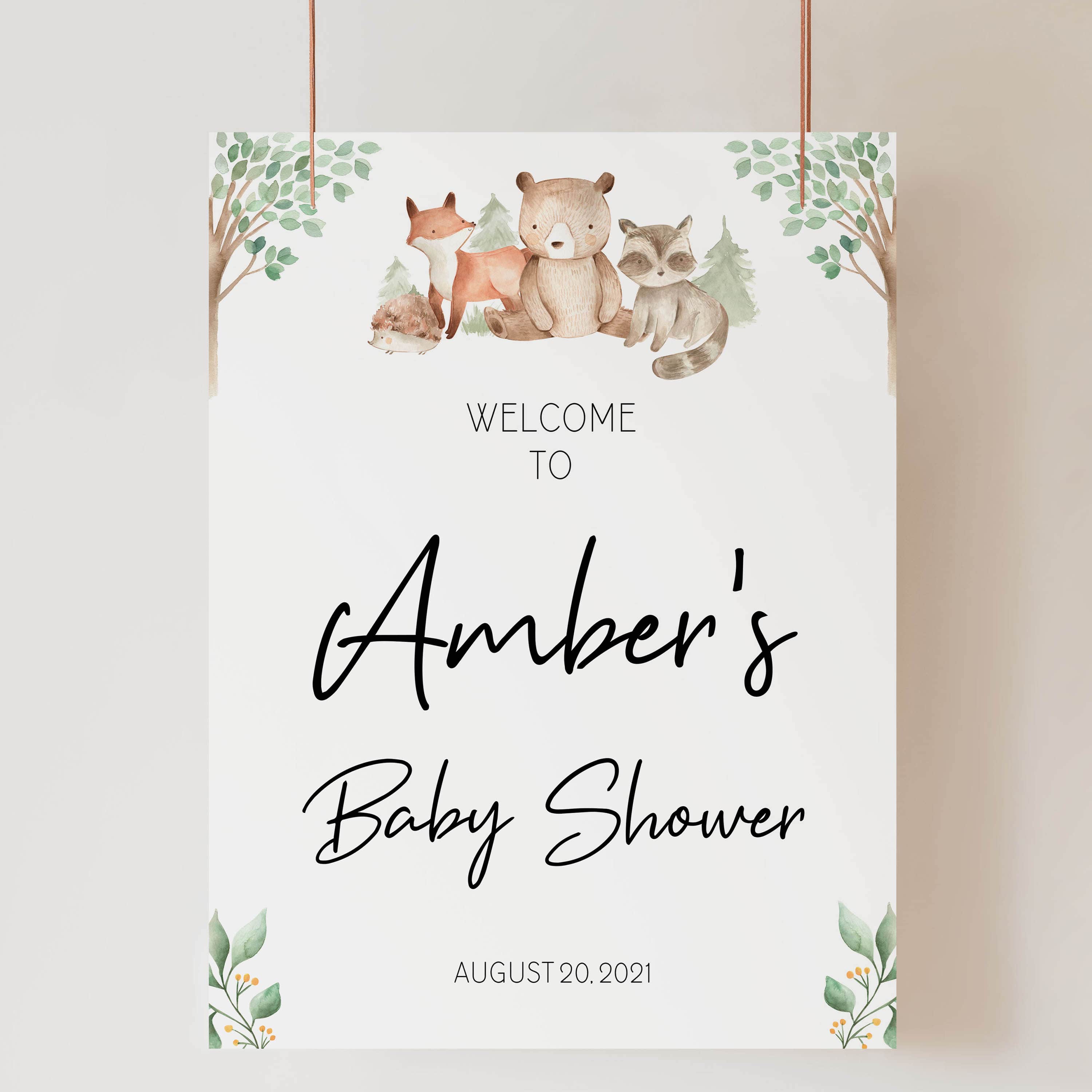 Baby Shower Welcome Sign Woodland Animals Printable Baby Shower Decor