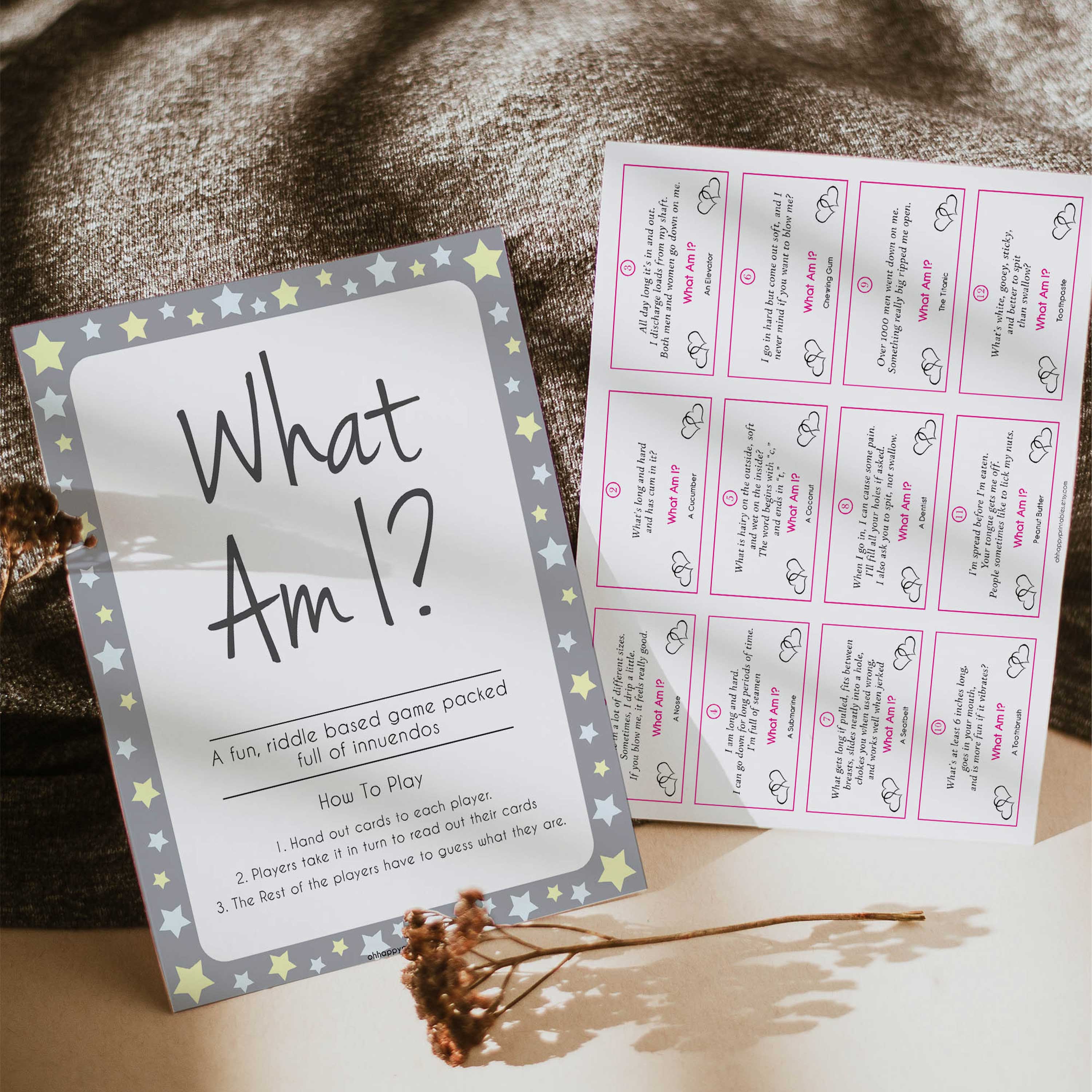 What Am I Game - Grey & Yellow Printable Baby Shower Games