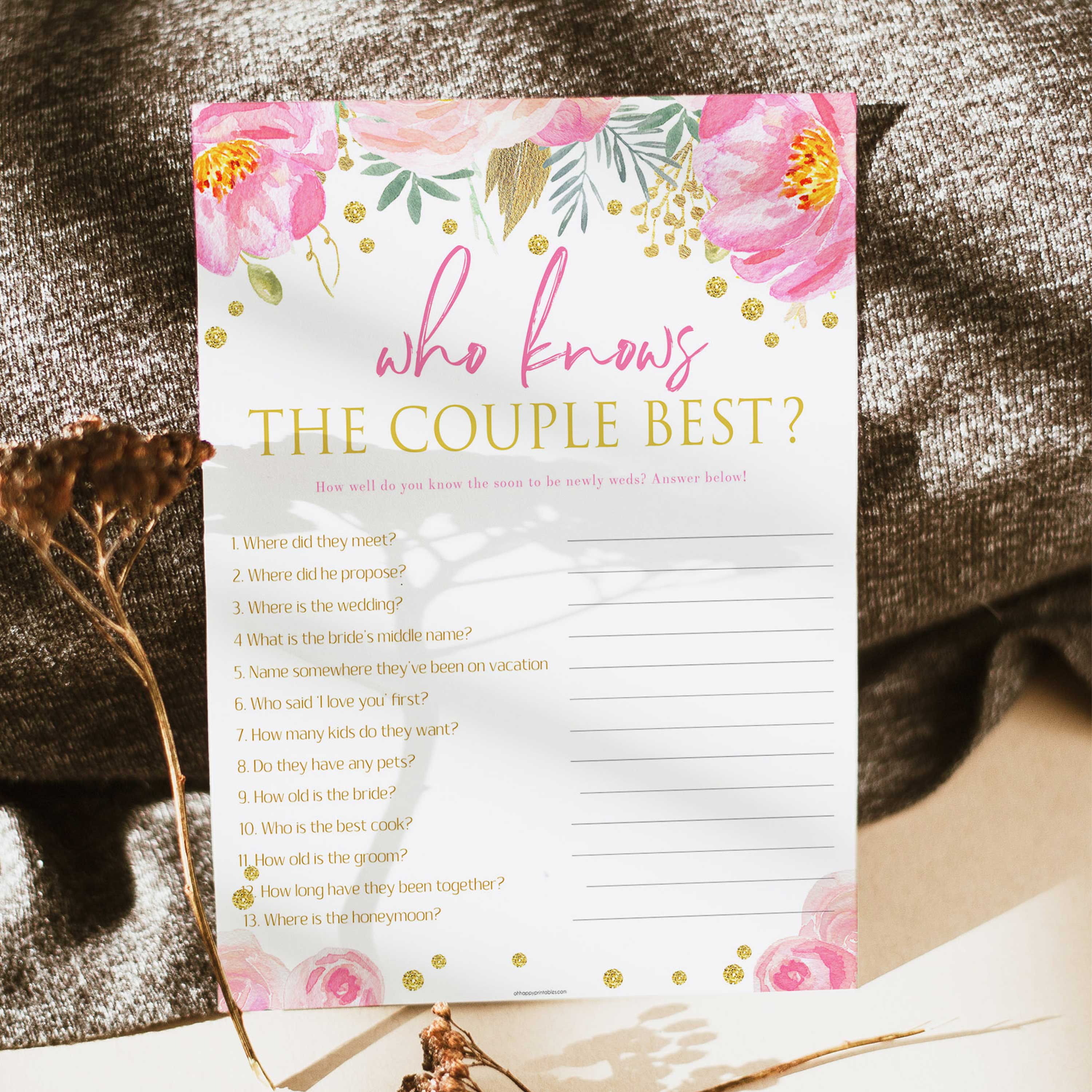 Who Knows the Couple Best Bridal Shower Game