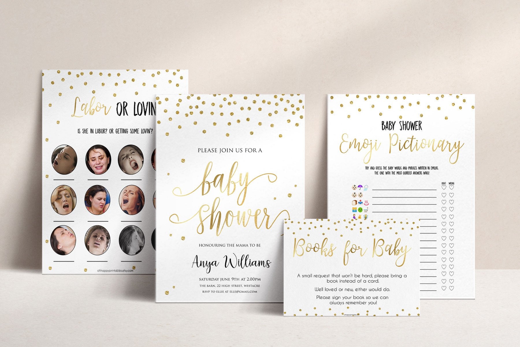 Shop Gold Glitter Baby Shower Printables | Oh Happy Printables ...