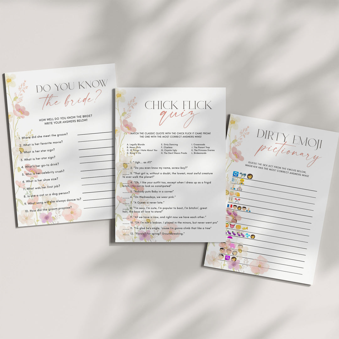100 Editable Wildflower Bridal Shower Games