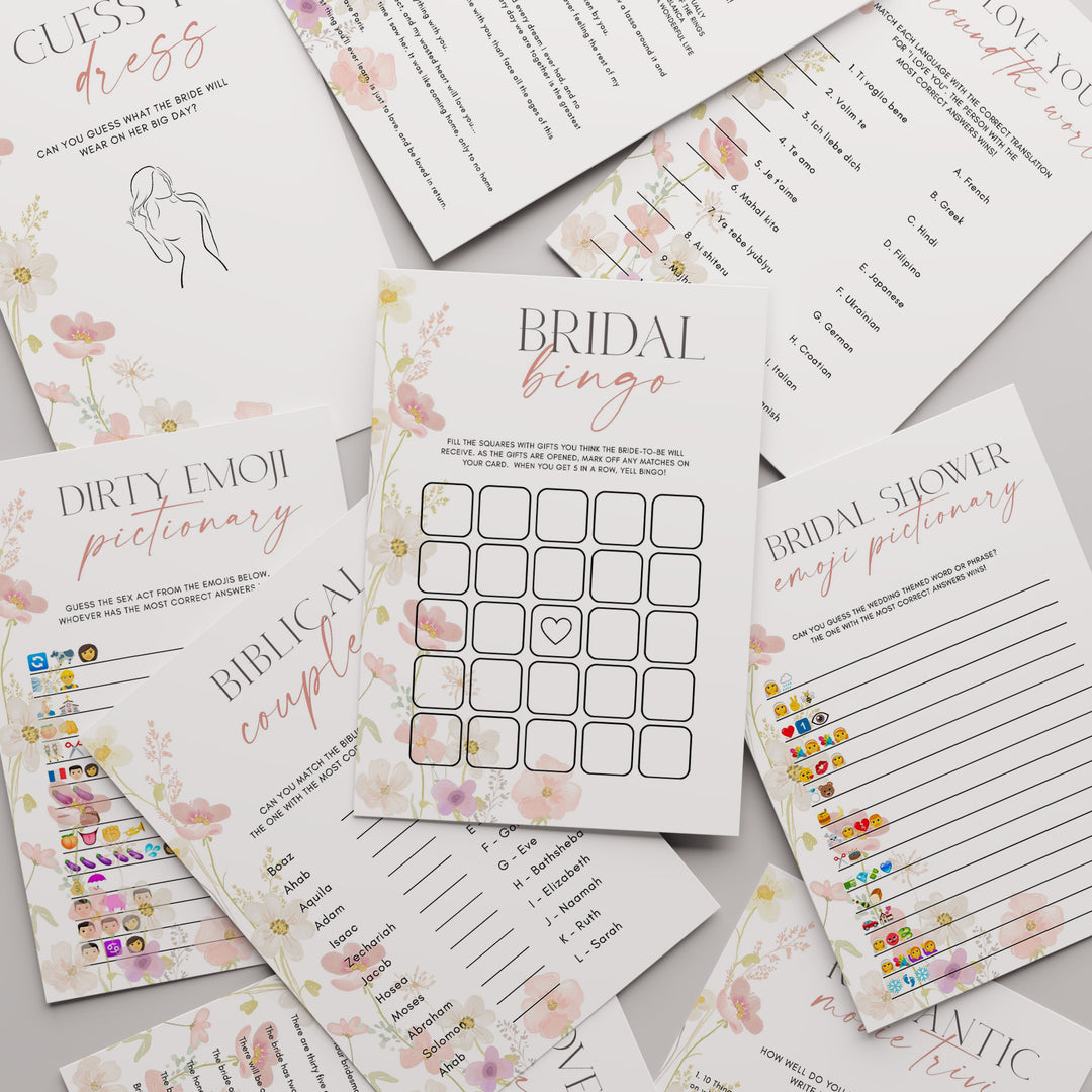 100 Editable Wildflower Bridal Shower Games