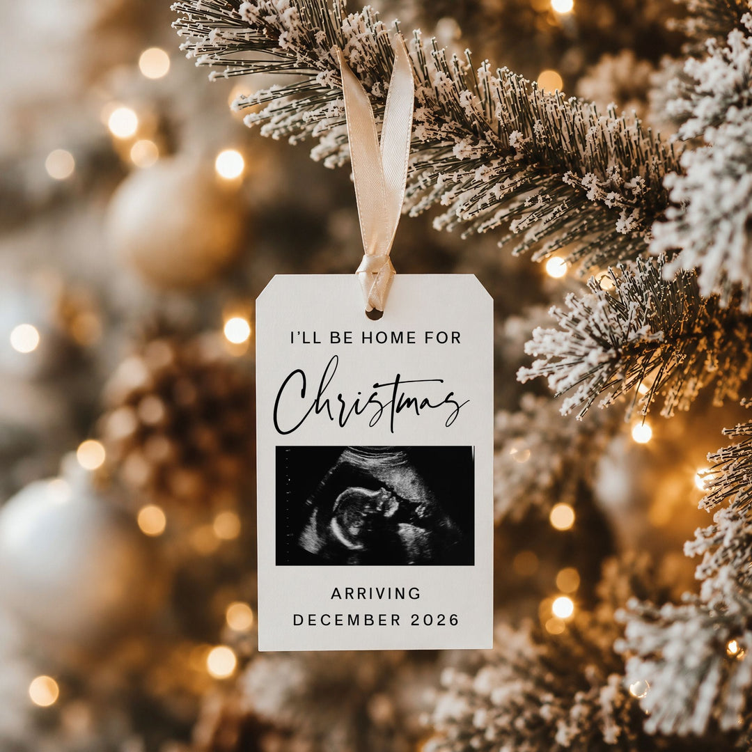 Rectangle Christmas Digital Pregnancy Announcement Editable Canva Template