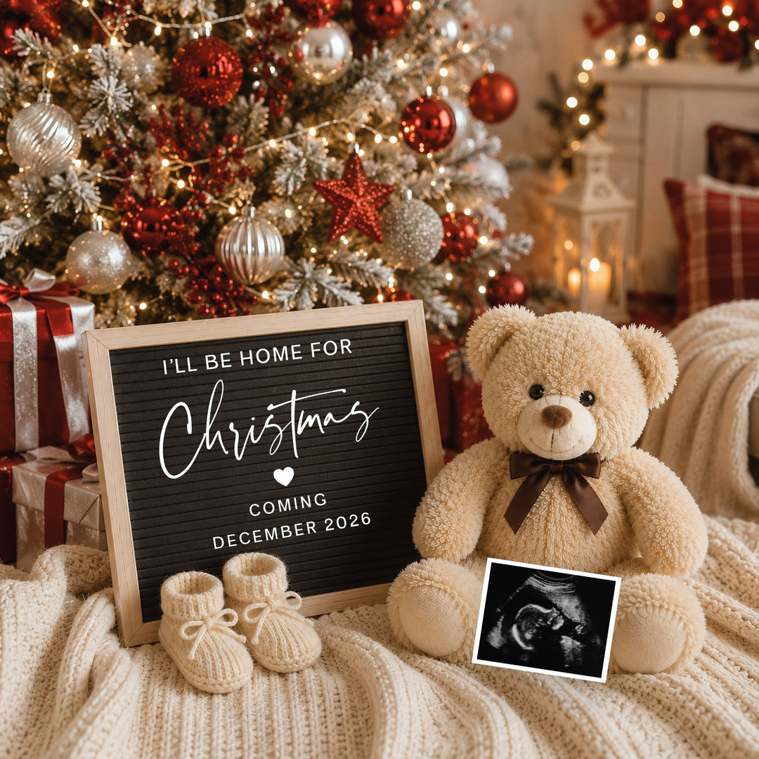 Log Cabin Christmas Digital Pregnancy Announcement Editable Canva Template