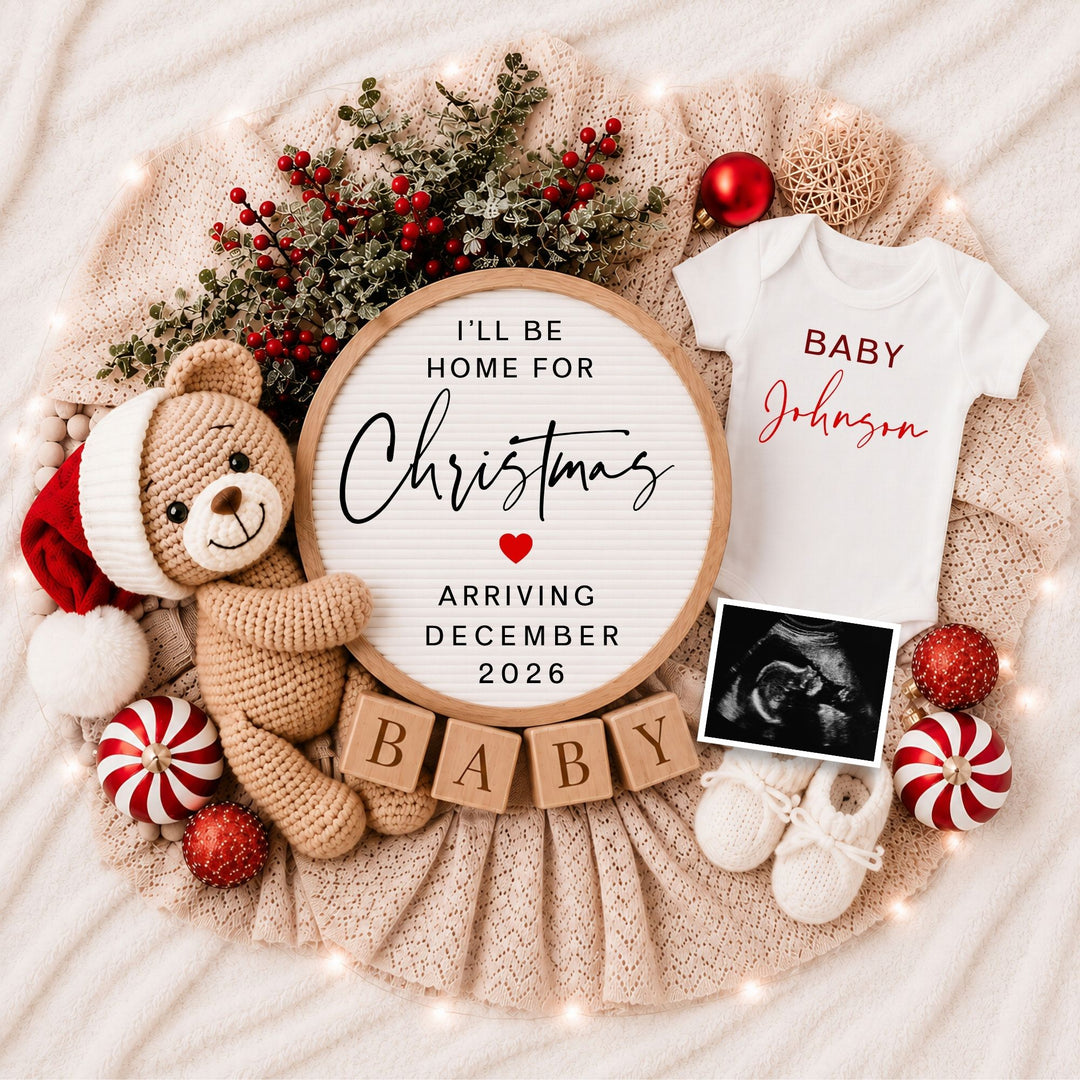Christmas Digital Pregnancy Announcement Editable Canva Template