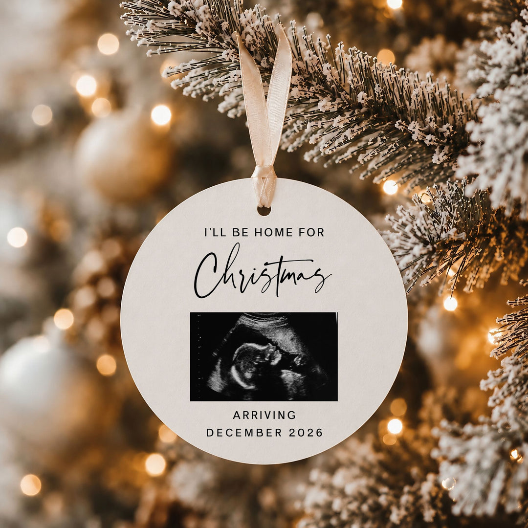 Circle Christmas Digital Pregnancy Announcement editable template in Canva