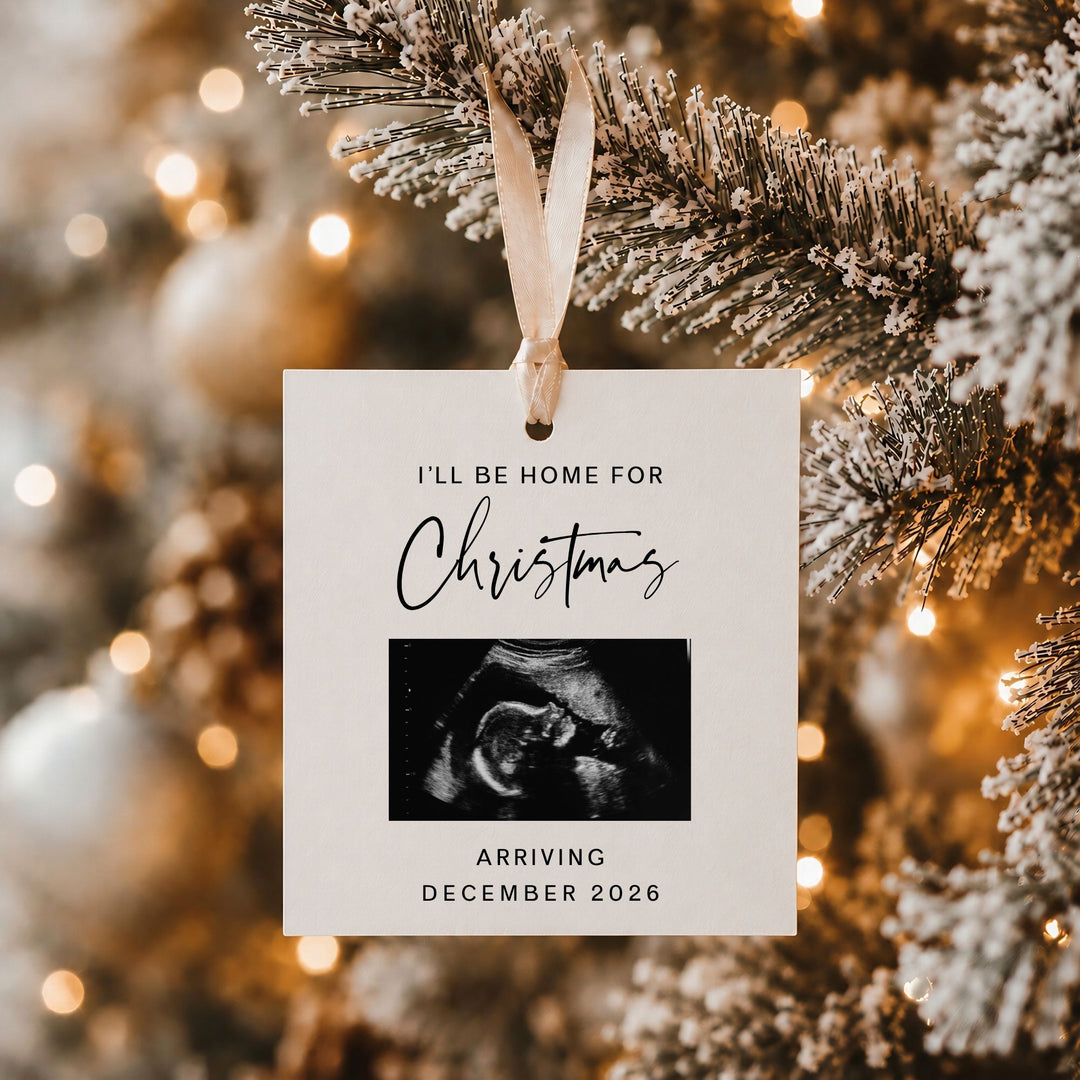 Square Christmas Digital Pregnancy Announcement Editable Canva Template