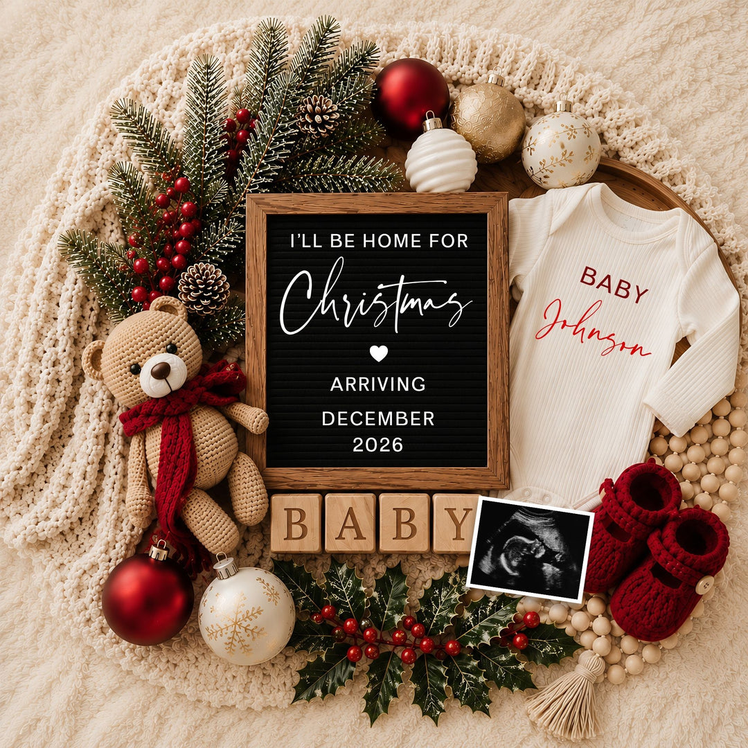 Christmas Pregnancy Announcement editable Canva template