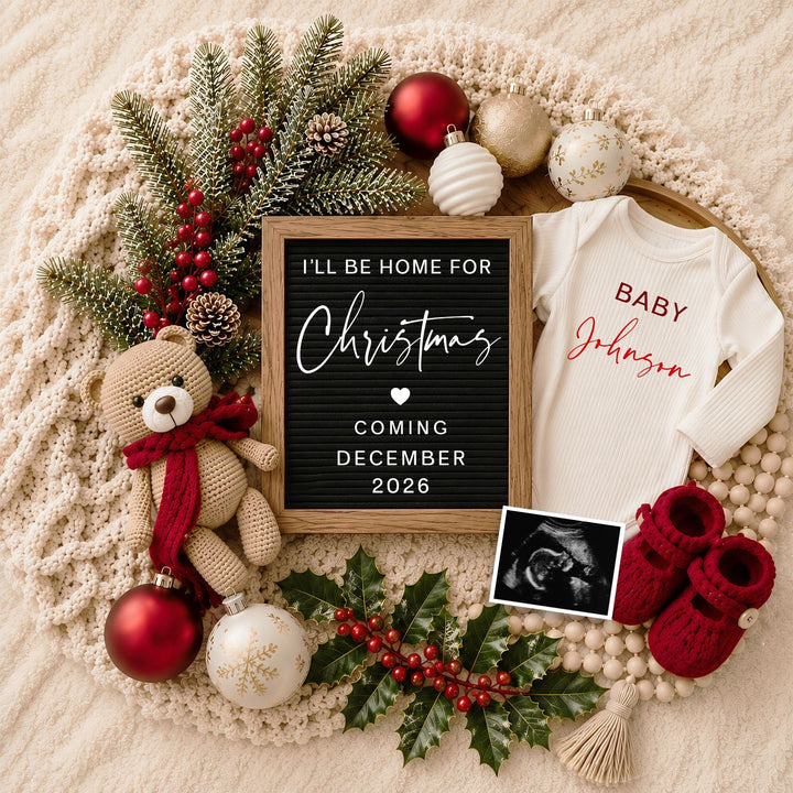 Christmas Pregnancy Announcement Gender Neutral editable  template in Canva