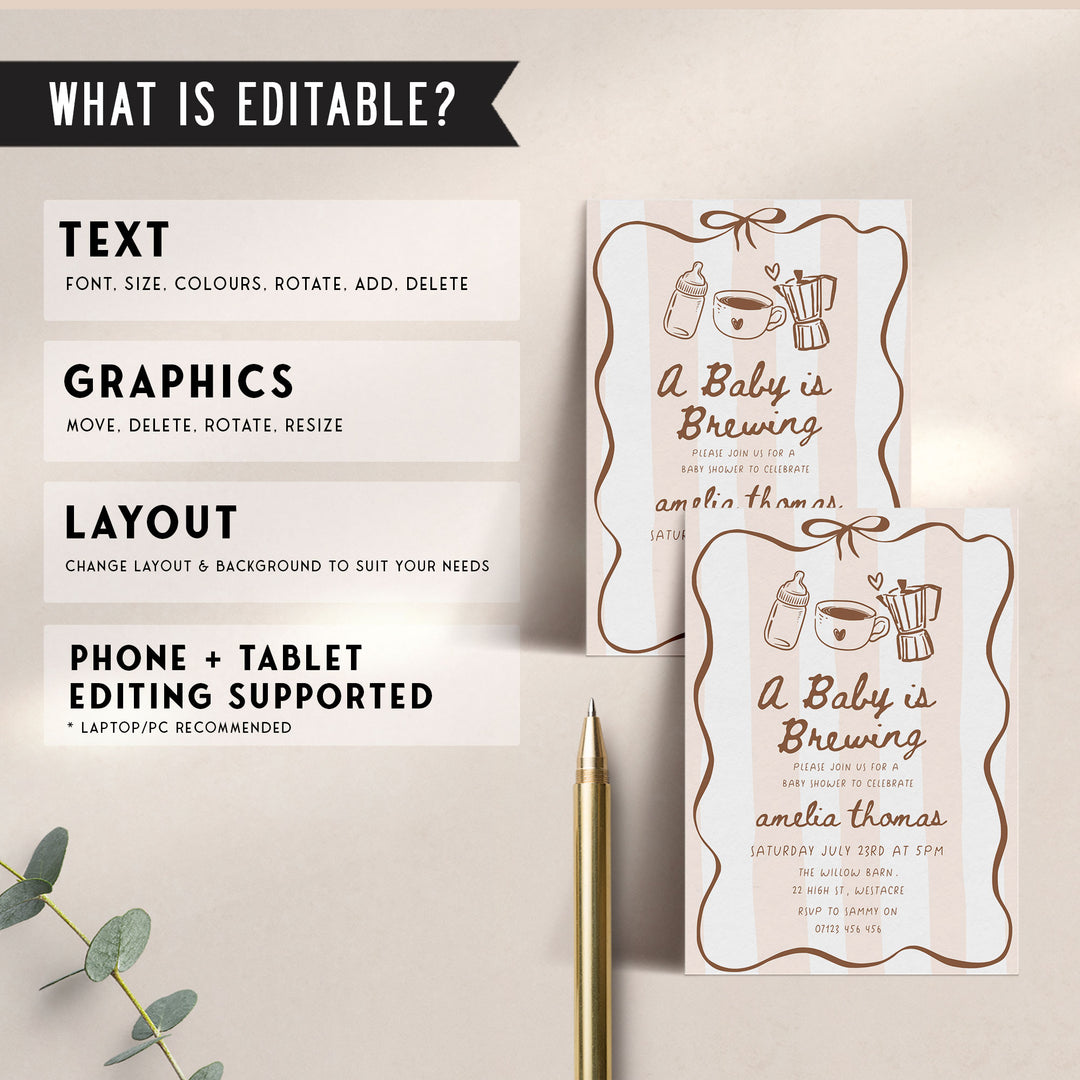 A Baby Is Brewing Striped Baby Shower Invitation