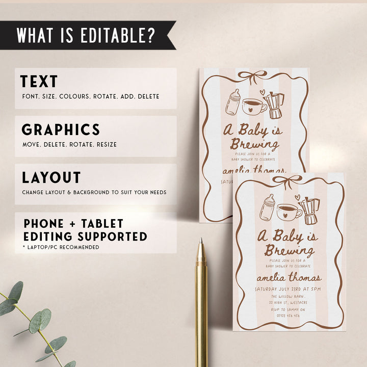 A Baby Is Brewing Striped Baby Shower Invitation