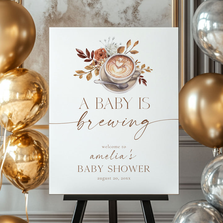 Modern A Baby Is Brewing Baby Shower Welcome Sign