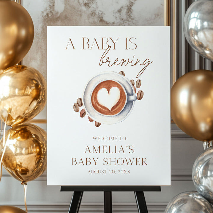 A Baby Is Brewing Heart Baby Shower Welcome Sign