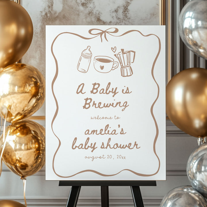 Ribbon Baby Is Brewing Baby Shower Welcome Sign