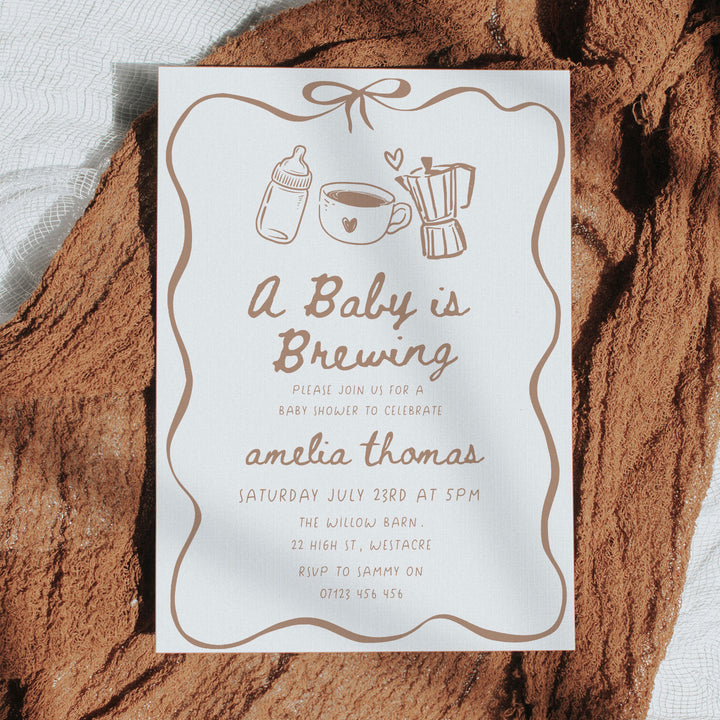 A Baby Is Brewing Ribbon Baby Shower Invitation