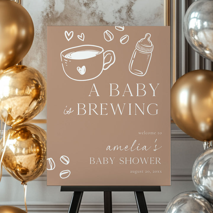 Chalkboard Style A Baby Is Brewing Baby Shower Welcome Sign