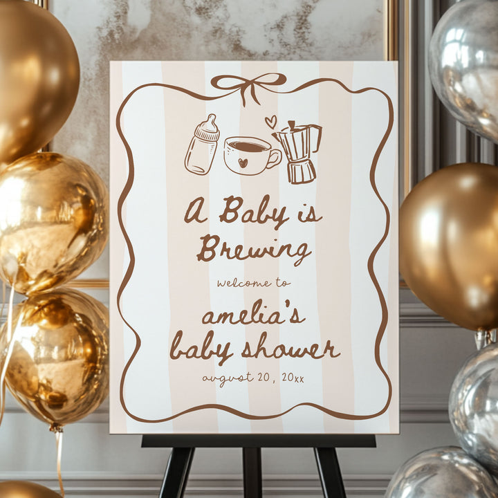Striped Baby Is Brewing Baby Shower Welcome Sign