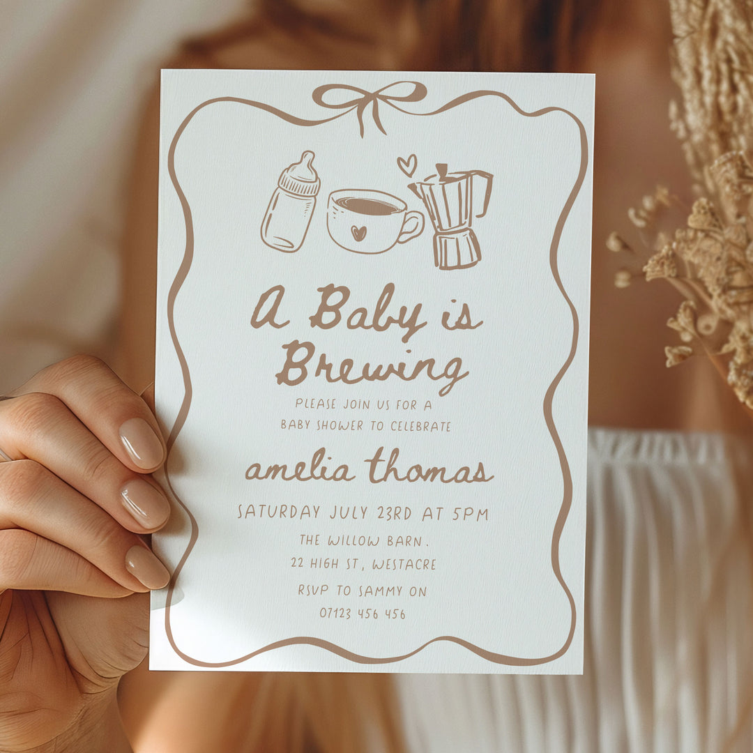 A Baby Is Brewing Ribbon Baby Shower Invitation