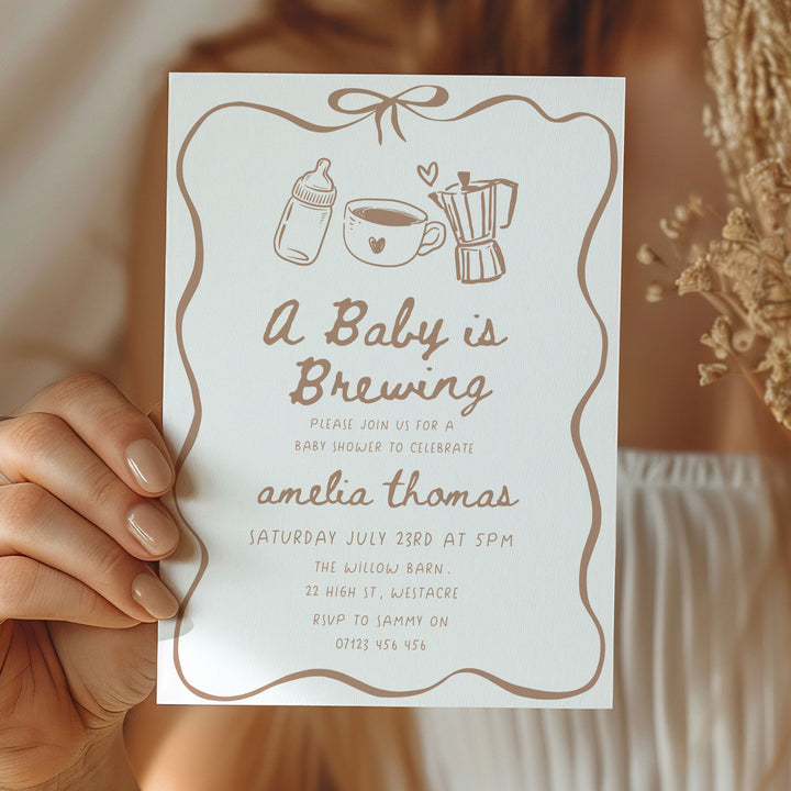 A Baby Is Brewing Ribbon Baby Shower Invitation