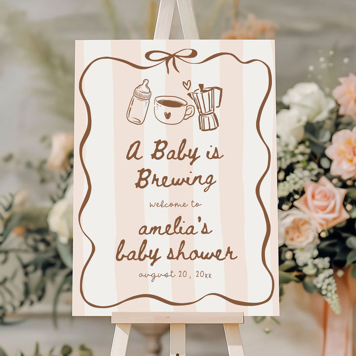 Striped Baby Is Brewing Baby Shower Welcome Sign
