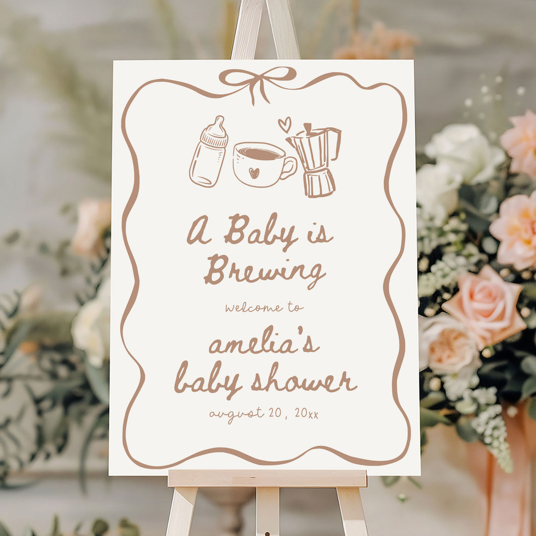 Ribbon Baby Is Brewing Baby Shower Welcome Sign