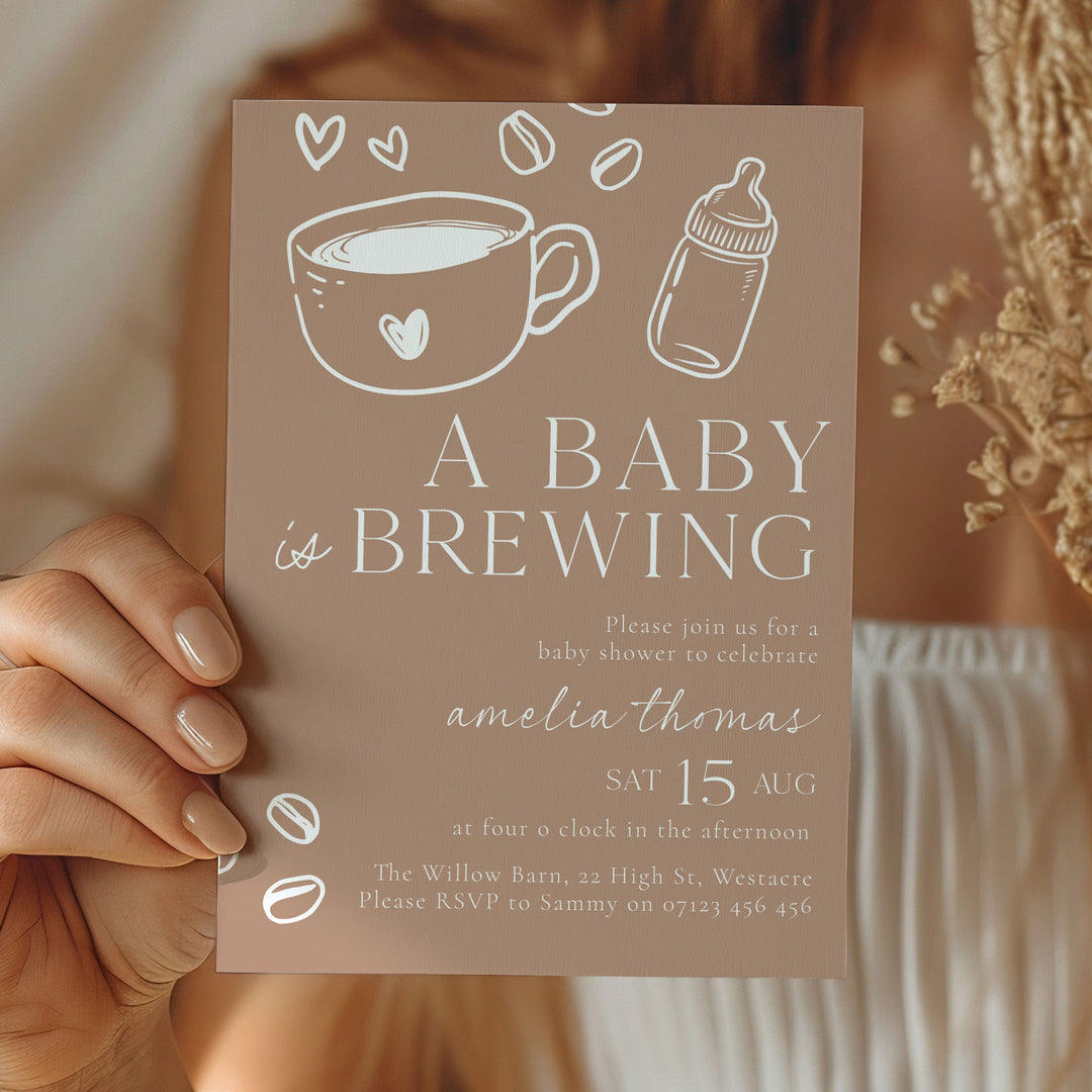 Chalkboard Style Baby Is Brewing Baby Shower Invitation