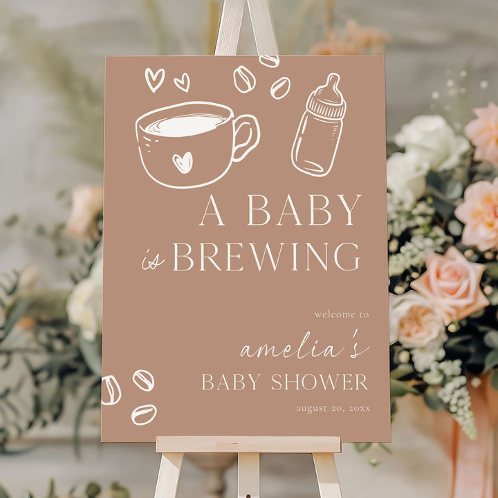 Chalkboard Style A Baby Is Brewing Baby Shower Welcome Sign