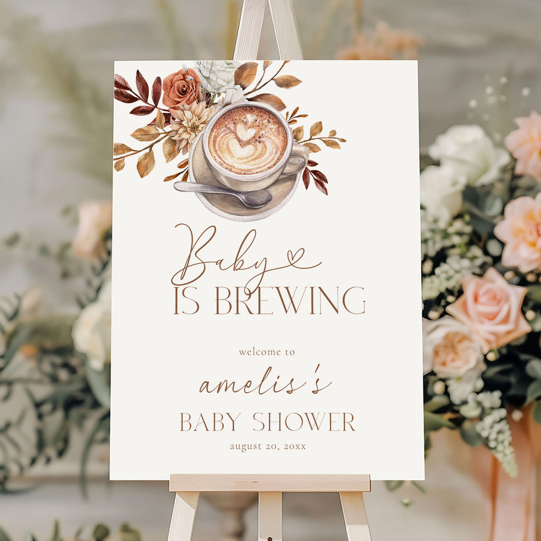 Floral Baby Is Brewing Baby Shower Welcome Sign