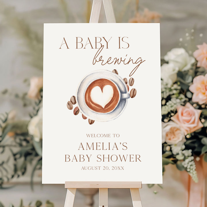 A Baby Is Brewing Heart Baby Shower Welcome Sign